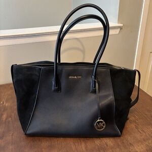Michael Kors Avril XL Extra Large Top Zip Tote Shoulder Leather Bag Black